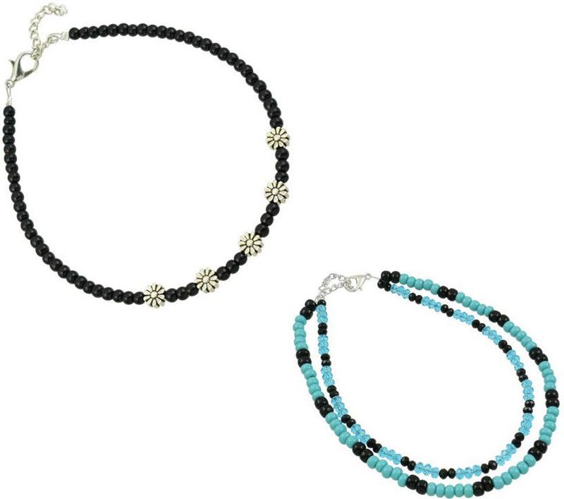 HIGH TRENDZ Combo pack of 2 Single Leg Crystal Alloy Anklet  (Pack of 2)