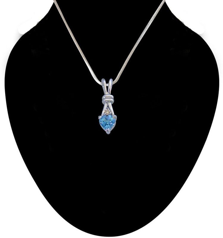 Single Diamond Set with Heart Shape Swiss Blue Topaz 925 Silver Pendant with 18 IN Chain (SDP255) Sterling Silver Diamond, Topaz Sterling Silver Pendant