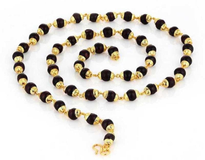 Lord Shiv With Puchmukhi Black Rudraksha Cap Mala (8MM 36Beads) Gold-plated Plated Wood Chain
