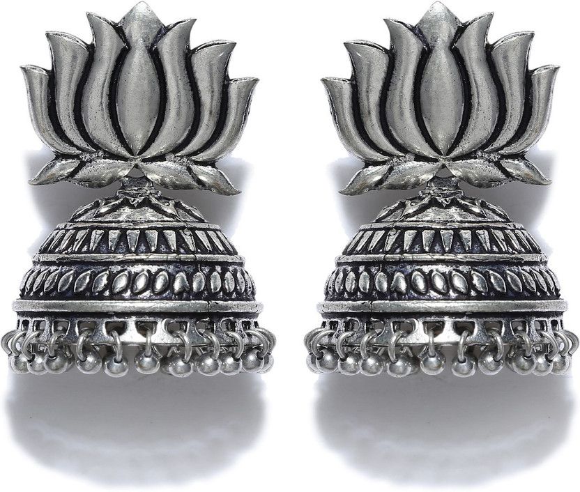 Fabstreet Lotus Stud Silver Tone Jhumki Brass Jhumki Earring