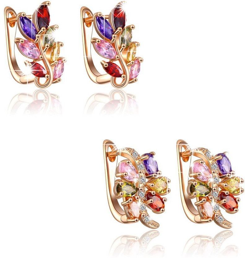 Combo Of Leafy & Curvy Crystal Alloy Clip-on Earring