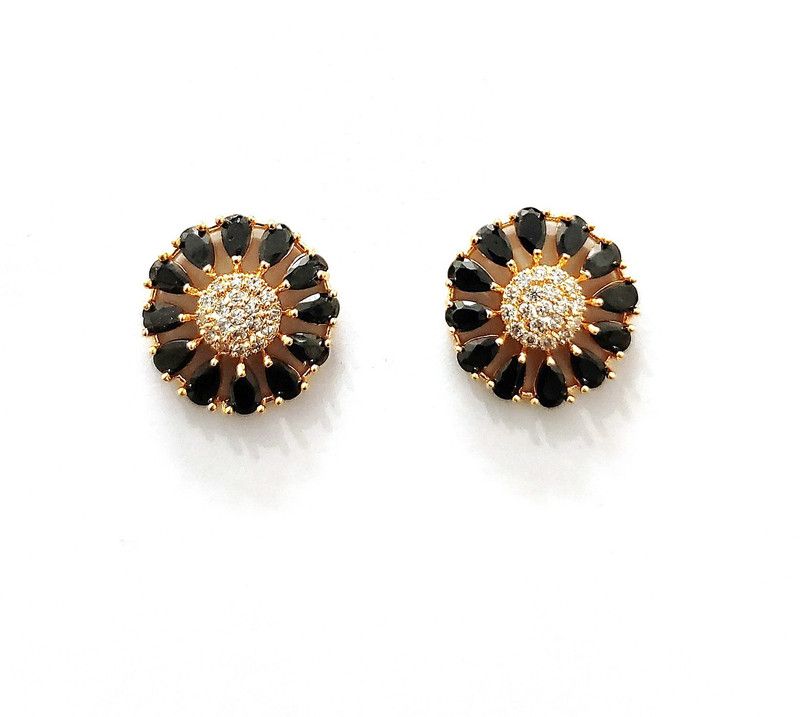 Sparkling Beautiful BLACK Ad Earring Cubic Zirconia Brass Stud Earring