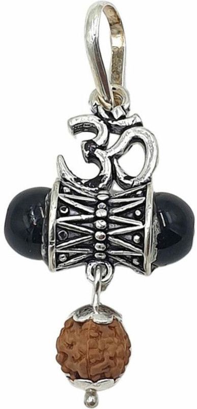 Shiv Shakti Trishul Damru Rudraksha Locket / Pendant Rhodium Beads Sterling Silver Locket