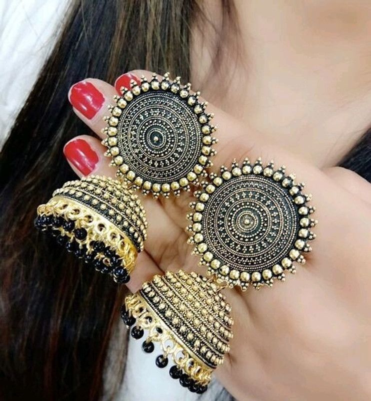 Kundan Jhumkas Earring For girls and Women. (Black Color) Brass Jhumki Earring