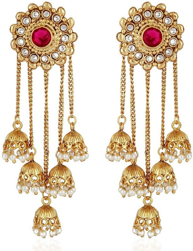 Gold Plated Stylish Fancy Party Wear Pearl Jhumka Jhumki Traditional Earrings Pearl Alloy Jhumki Earring