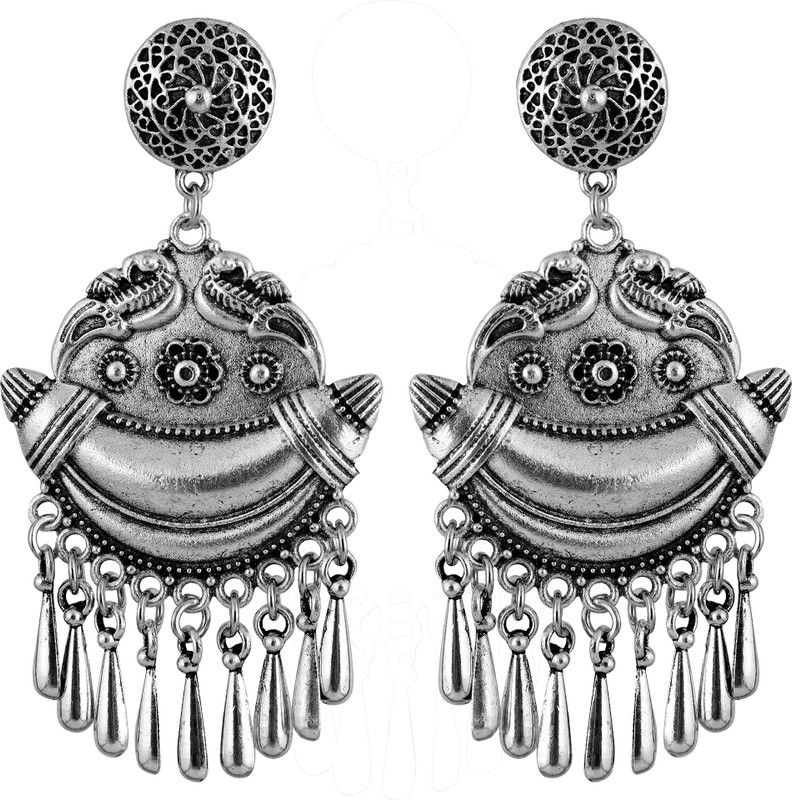 Oxidised Beaded Metal Chandbali Earring