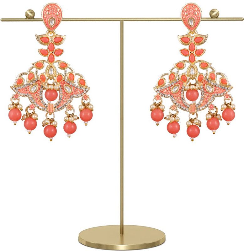 Graceful Gold Plated Orange Beaded Dangle Earring For Women Alloy Drops & Danglers