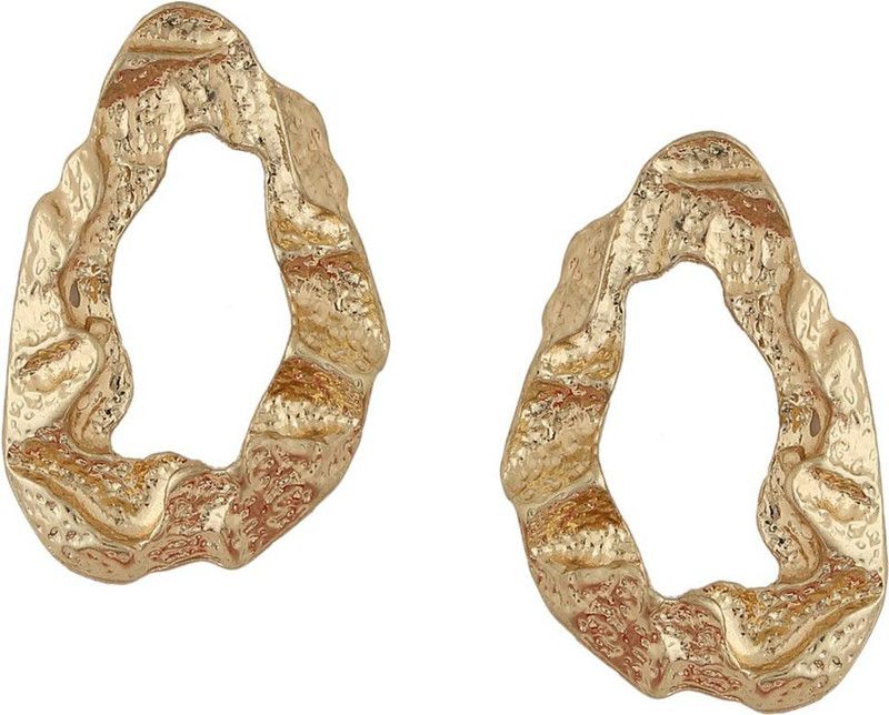 Gold Plated Handcrafted Textured Stud Earrings for Girls and Women Brass Stud Earring