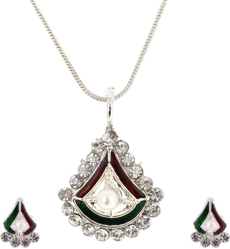 Brass Silver White, Red, Green Jewel Set  (Pack of 1)
