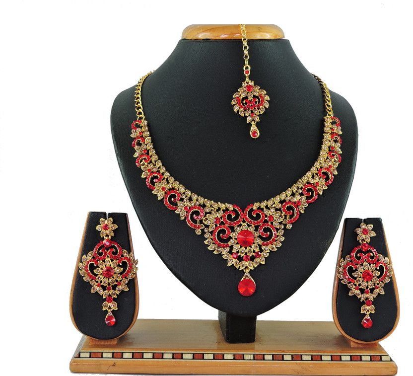 Alloy Gold-plated Ruby Red, Bronze Jewel Set  (Pack of 1)