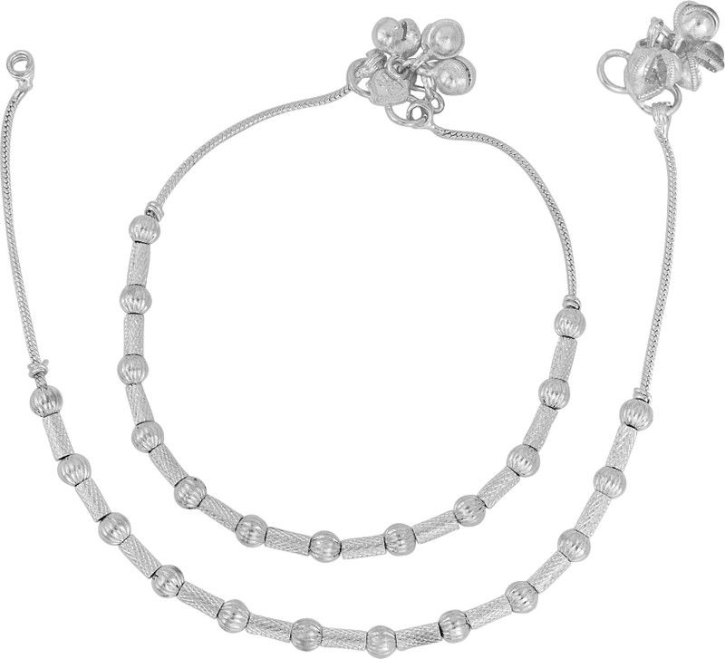 Dzinetrendz Silver Plated Brass, Ball and Bead design Fashion Payal Pajeb Anklet Women Traditional Women Brass Anklet  (Pack of 2)
