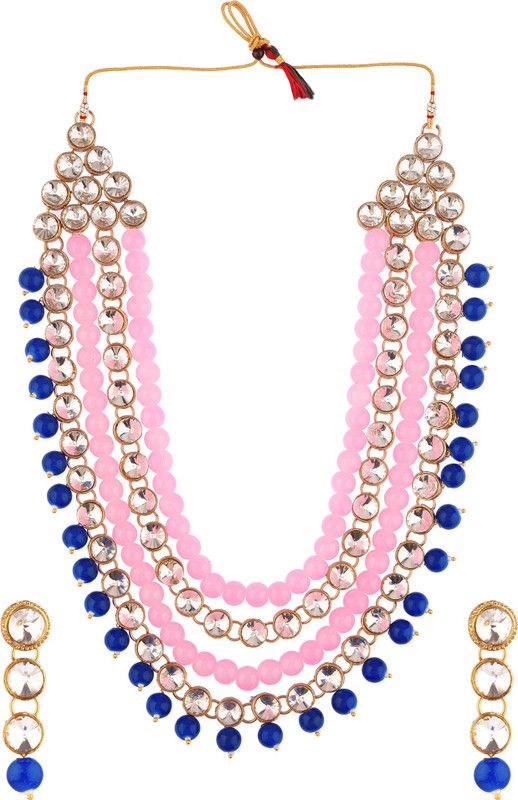 Alloy Gold-plated Pink, Blue, White Jewel Set  (Pack of 1)