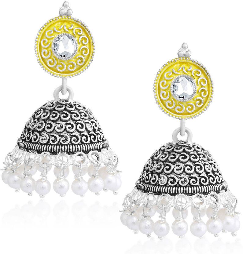 Awesome Oxidised Pearl Meenakari Jhumki Earring Alloy Jhumki Earring