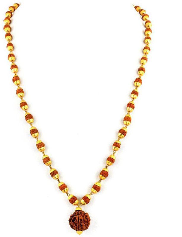 36+1 Big Rudraksha Mala with Golden Cap for Unisex Wood Chain