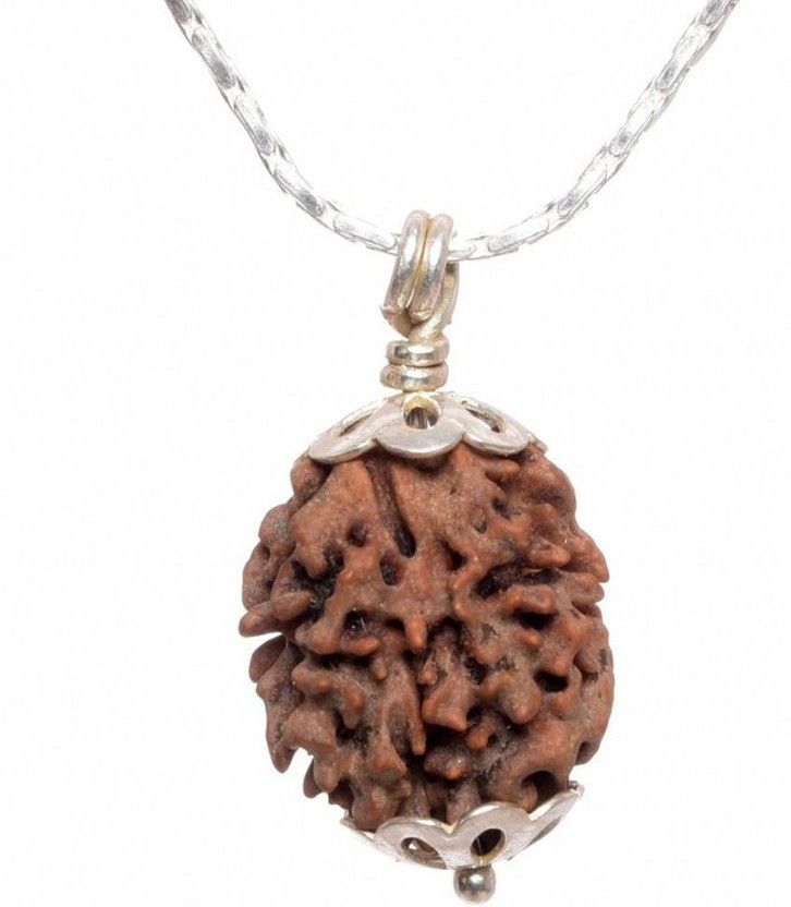 Two Mukhi Oval Rudraksha Silver Wood Pendant