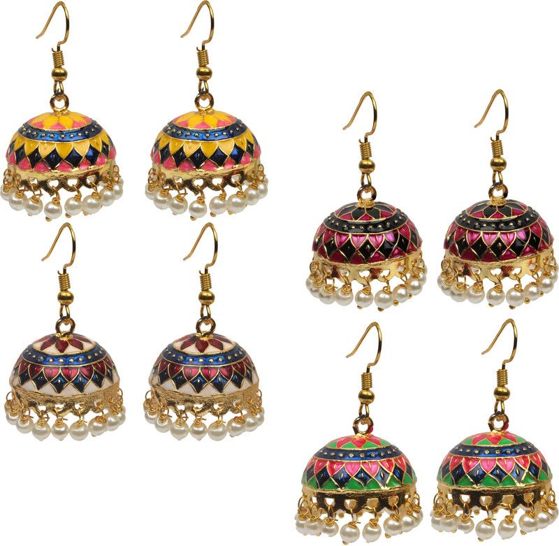 Designer Gold Plated Combo of 4 Meenakari Jhumki Earring For Women/Girls Metal Jhumki Earring