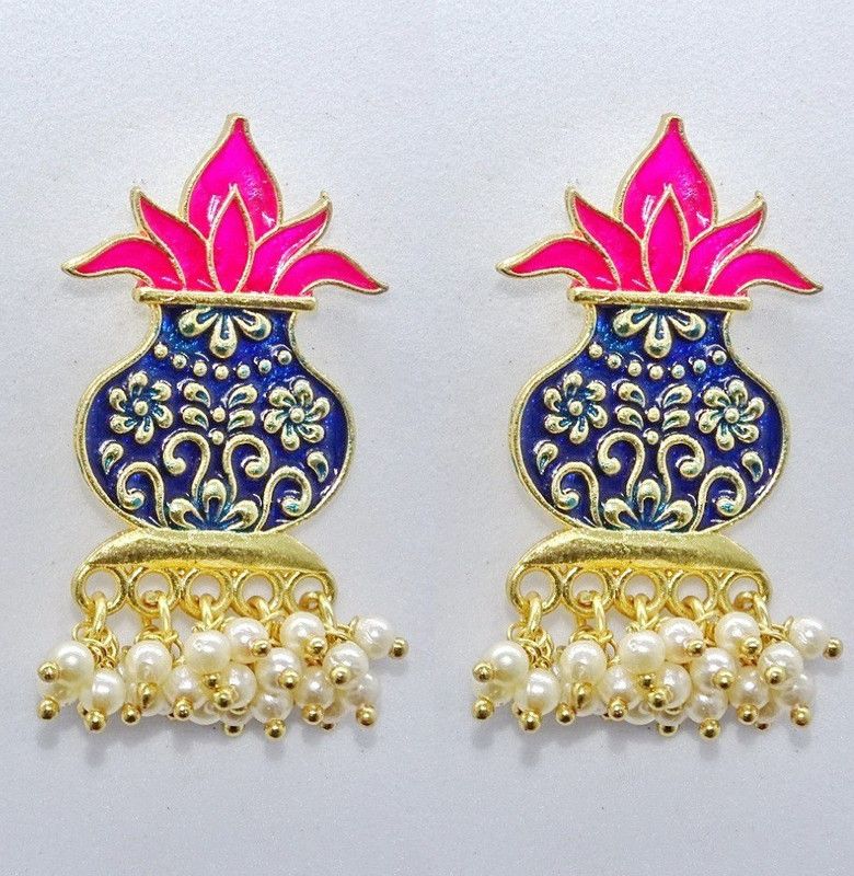 Beaded kalash shaped enamel meenakari earrings Beads Brass Stud Earring, Tassel Earring