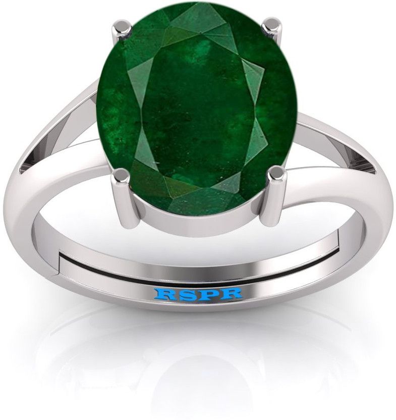 Certified 9.25 Ratti 8.62 Carat Emerald Panna Gemstone Ring For Women's & Men's Metal Emerald Silver Plated Ring