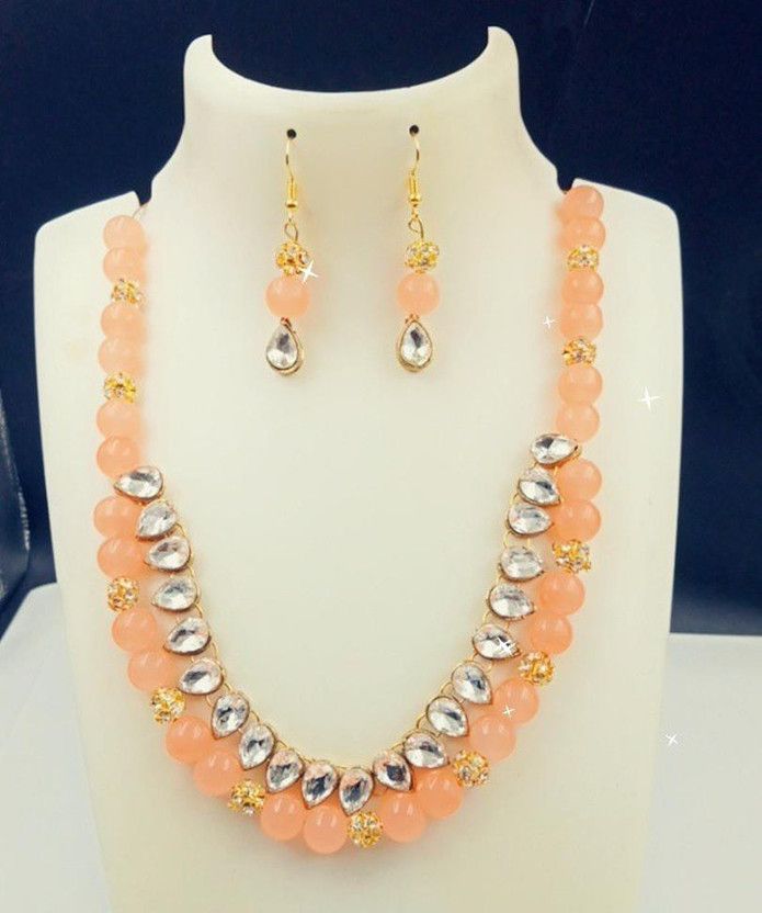 Silver, Crystal, Alloy Gold-plated Orange, Gold Jewel Set  (Pack of 1)