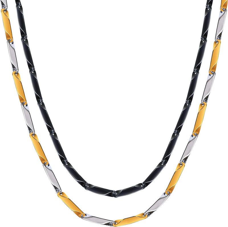 Golden Silver Two tone & Black Stainless Steel Necklace Chain For Men & Boys Gold-plated, Silver Plated Stainless Steel Chain Set