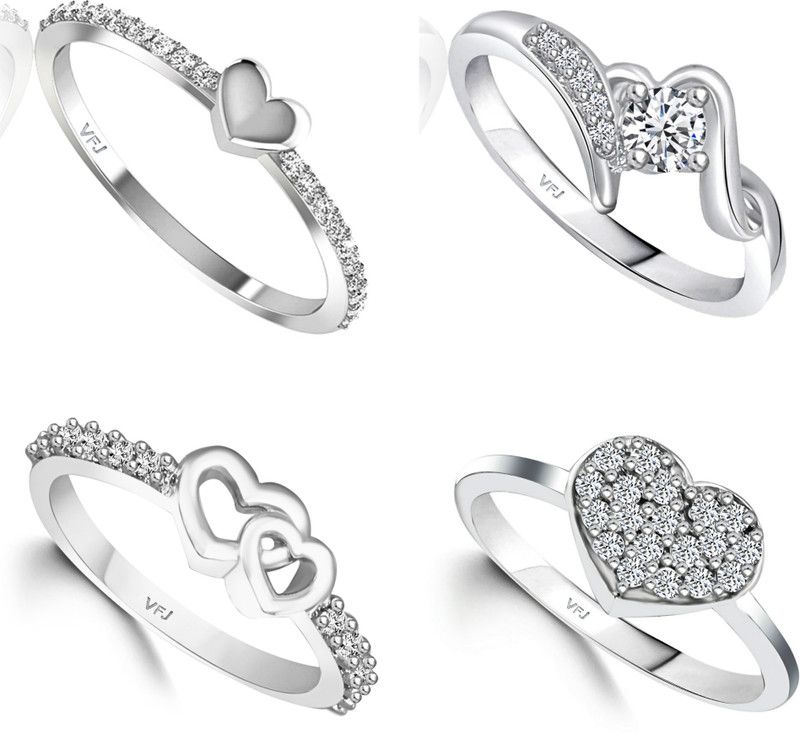 1444-1455-1445-1465FRR- Regular Fit mix Size Combo Ring Set Alloy, Brass Crystal, Cubic Zirconia Platinum Plated Ring
