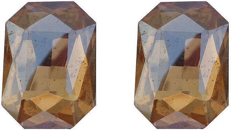 Seher Rectangle Shaped Golden Glass Stone Stud Earring Glass, Alloy Stud Earring