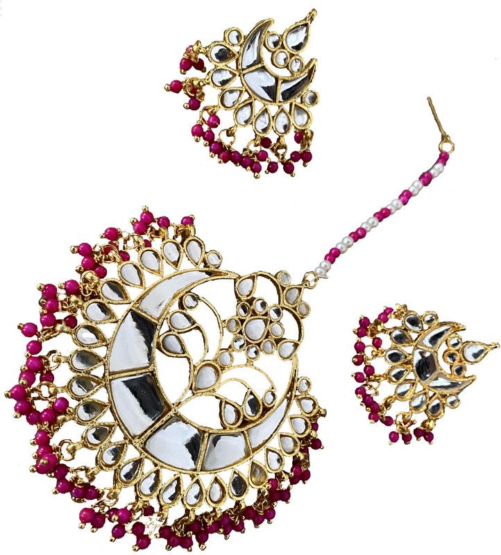 Metal, Glass, Alloy Gold-plated Gold, Pink Jewel Set  (Pack of 1)