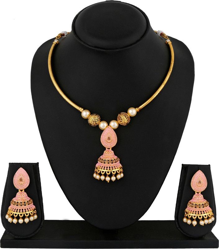 Copper Gold-plated Gold, Pink Jewel Set  (Pack of 1)