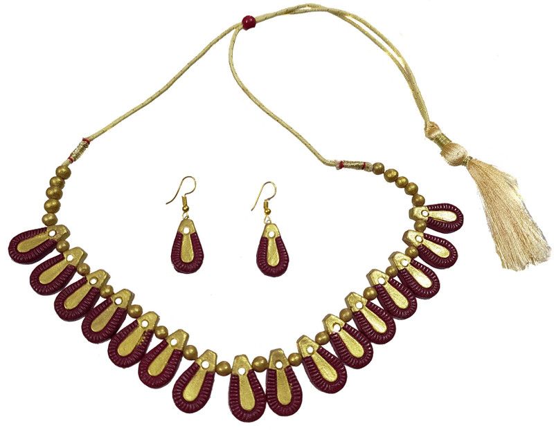 Terracotta Maroon, Gold Jewel Set  (Pack of 1)