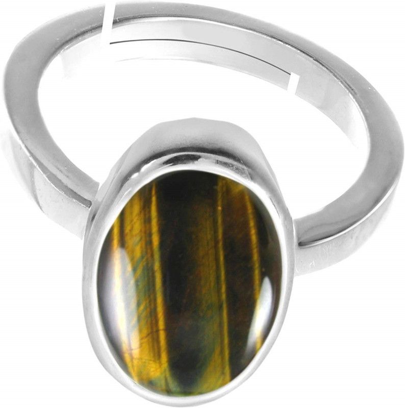 10.25 Ratti 9.23 Carat Natural Tiger's Eye Certified Stone for Men and Women Brass Crystal Silver Plated Ring