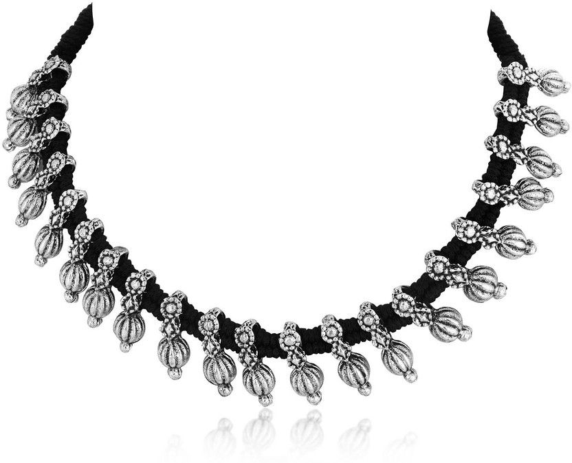 Ritzy Oxidised Silk Thread Choker Necklace Brass Plated Alloy Necklace