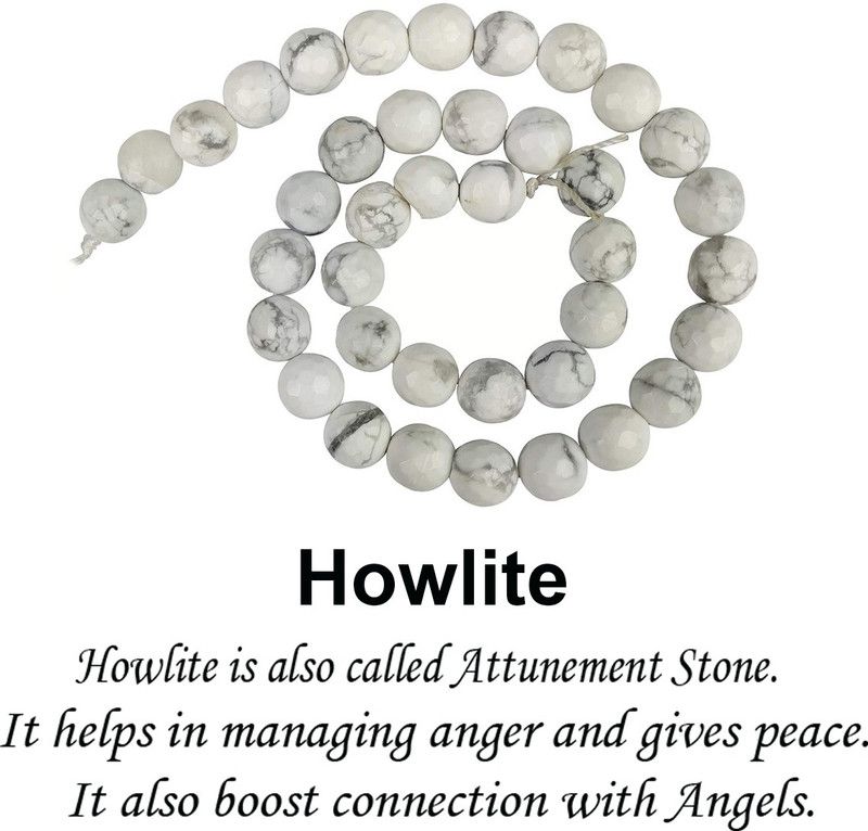 Natural Howlite Loose Beads Crystal Beads 10 mm Beads Dimond Cut Round Stone Beads for Jewellery Making Bracelet Beads Mala Beads Crystal Beads Crystal Necklace