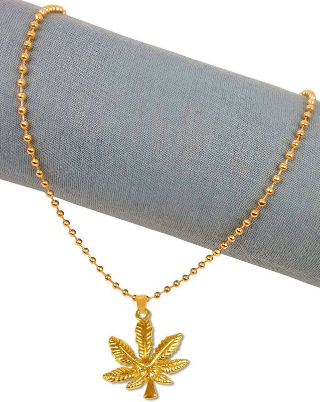 Golden Bob Marley Weed Marijua Bhaang Ka Patta/Hemp Leaf Pendant Locket Necklace Gold-plated Stainless Steel Locket Set