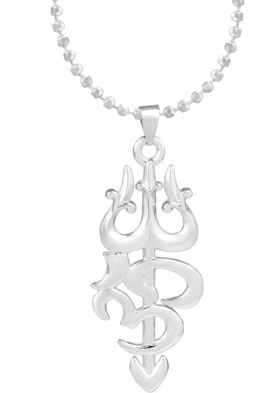Silver Plated Lord Mahadev Symbol Trishul with Om 3D Design Pendant Locket Silver Brass Pendant