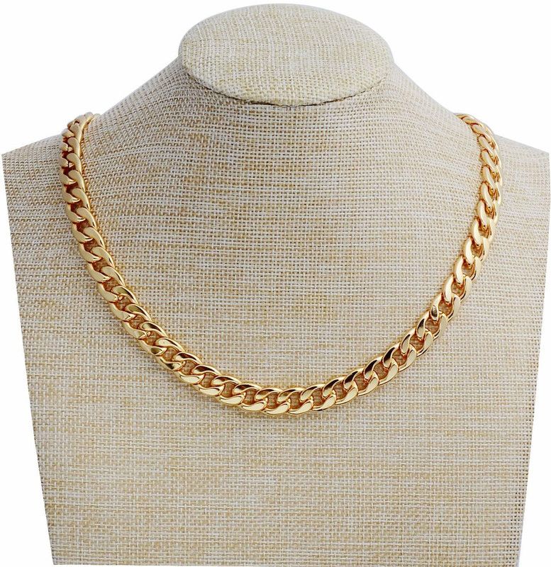 Fake Gold Chain Necklace, Super Luxury and Looks So Real. Stainless Steel Gold Flat Chain Curb Chains 10mm (24 inches), Fake Gold Coating Never Fade Gold-plated Plated Stainless Steel Chain