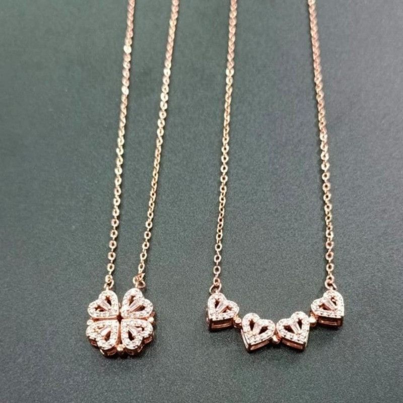 Multi Wearing Heart Necklace 4 Heart Magnetic Rose Gold Necklace Pendant Stainless Steel