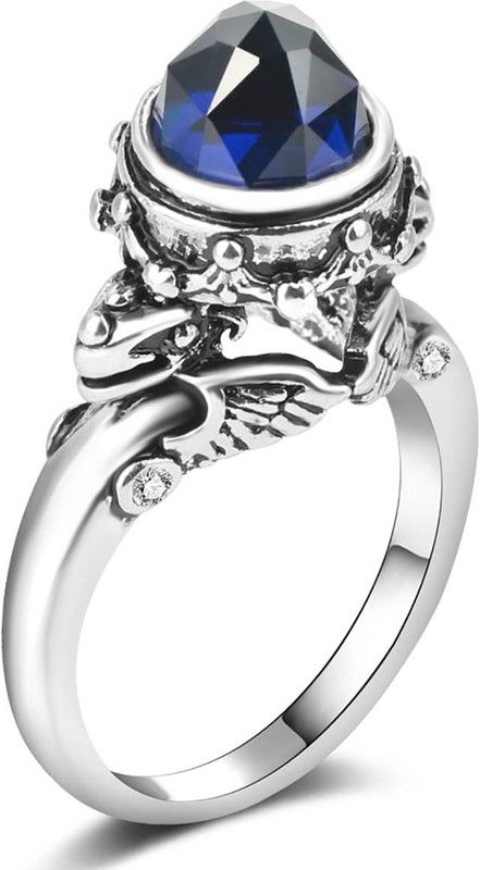 Shades Of Princess Blue Stainless Steel Swarovski Crystal Silver Plated Ring