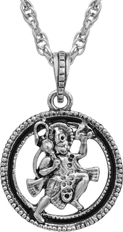 Brass Silver Plated Antique look Lord Hanuman Bajrang Bali God pendant locket Temple Jewellery Chain Necklace For Men and women Silver Brass Pendant