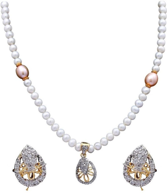 Metal, Mother of Pearl White, Gold, Pink, Gold Jewel Set  (Pack of 1)