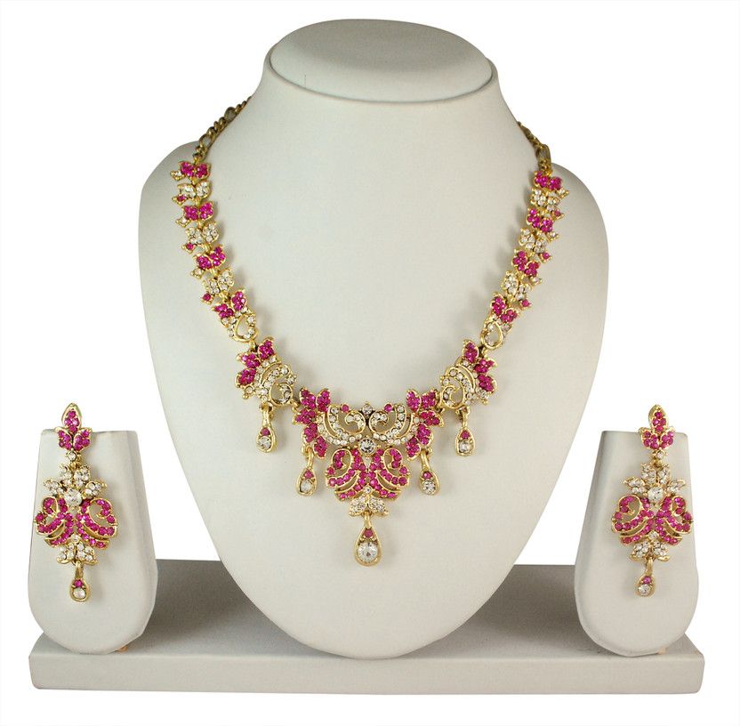 Alloy Gold-plated Pink Jewel Set  (Pack of 1)