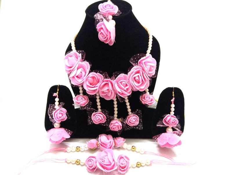 Fabric Pink Jewel Set  (Pack of 1)