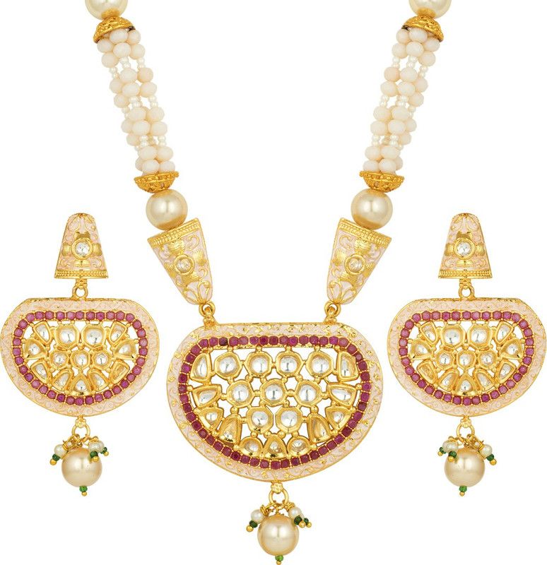 Brass Gold-plated Pink, Gold, White Jewel Set  (Pack of 1)