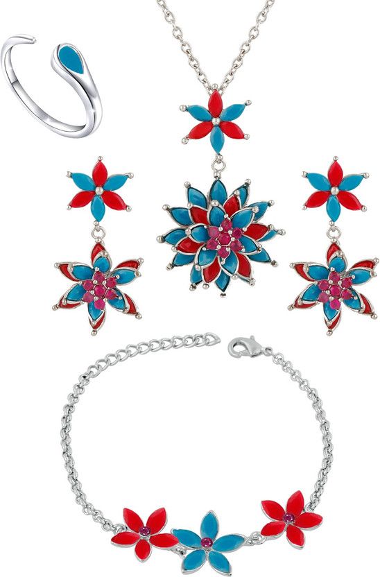 Alloy Blue, Red Jewel Set  (Pack of 1)