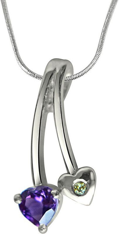 Love Blooms Here Real Diamond, Purple Amethyst & Sterling Silver Pendant with 18 IN Chain (SDP289) Sterling Silver Diamond, Amethyst Sterling Silver Pendant