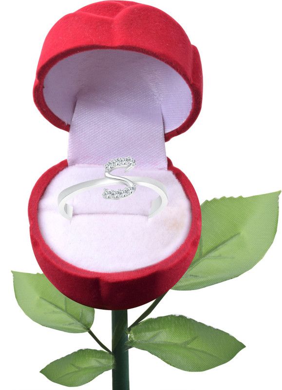 Initial ''S'' Alphabet Rose Alloy Cubic Zirconia Gold Plated Ring