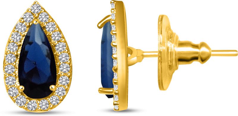 Earring Set CZ Diamond Gold Plated Drop Blue Stud Earrings for Women & Girls Cubic Zirconia Alloy, Brass, Copper Stud Earring, Drops & Danglers, Earring Set