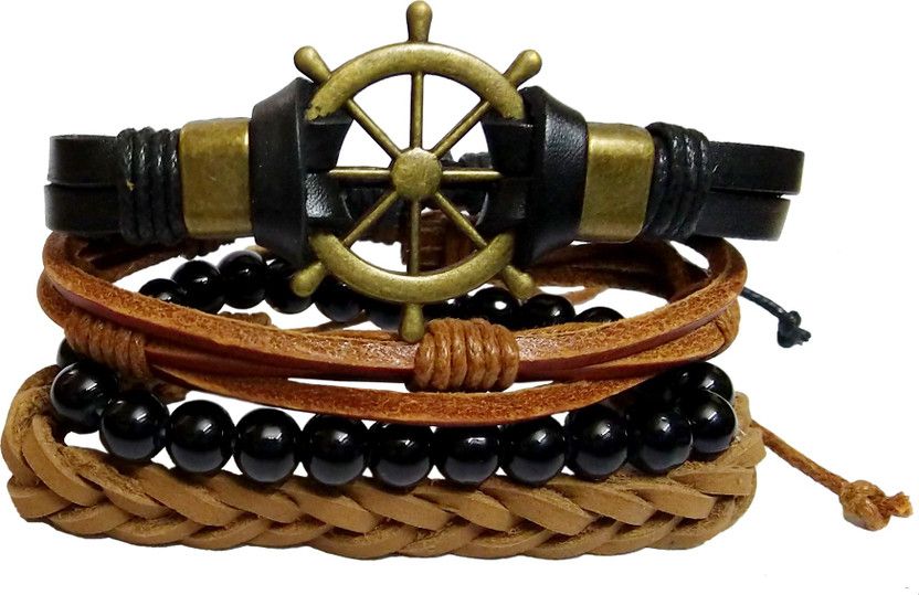 Brass, Wood, Leather Bracelet Set