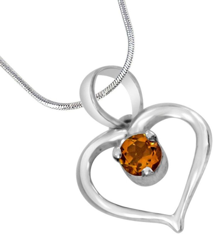 Perfect Memories Heart Shaped Yellow Topaz & 925 Sterling Silver Pendant with 18 IN Chain (SDP408) Rhodium Citrine Sterling Silver Pendant