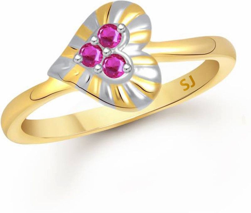 Pink Ruby Heart Brass, Alloy Cubic Zirconia Gold Plated Ring