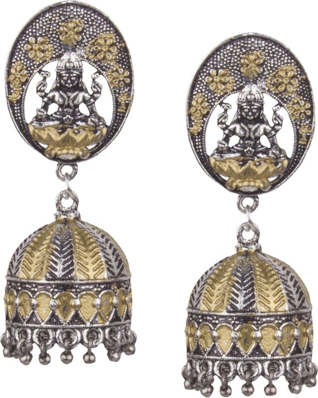 Piah fashion Silver Plated Mahalakshmi Handmade Brass Jhumki Earring for woman Brass Drops & Danglers